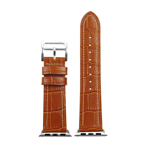 DASSARI Croc Bracelet en cuir gaufré en cuir pour 42mm Apple Watch avec Hermes Boucle en Tan
