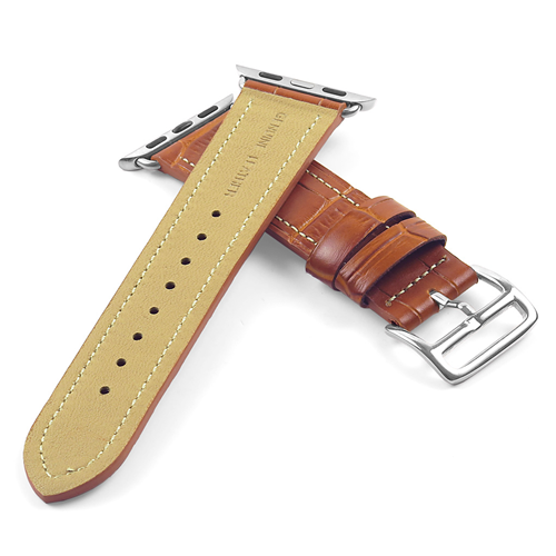 DASSARI Croc Bracelet en cuir gaufré en cuir pour 42mm Apple Watch avec Hermes Boucle en Tan