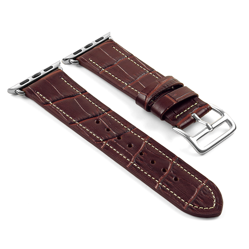 STRAPSCO  Dassari Croc Embossed Leather Strap Band for 38MM Apple Watch W/ Hermes Buckle In In Brown