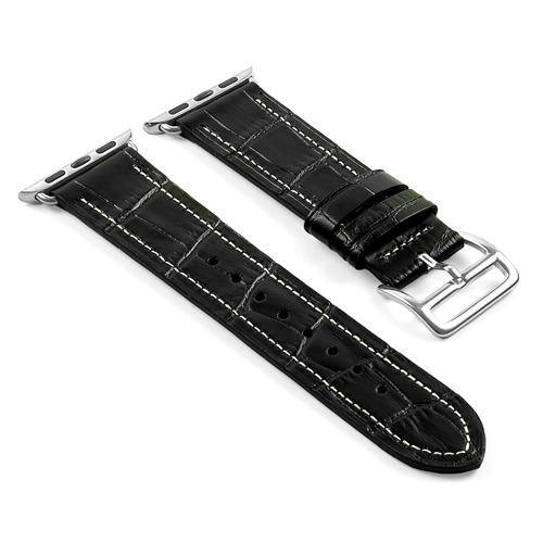 STRAPSCO  Dassari Croc Embossed Leather Strap Band for 38MM Apple Watch W/ Hermes Buckle In In Black