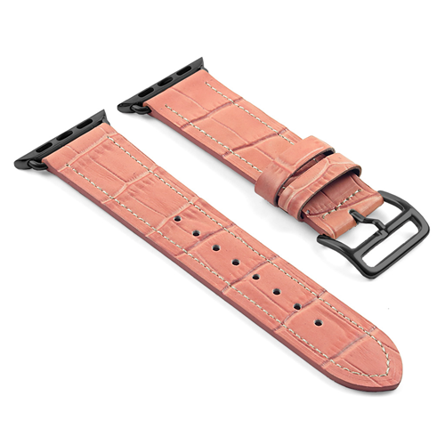 STRAPSCO  Dassari Croc Embossed Leather Strap Band for 38MM Apple Watch W/ Hermes Matte Buckle In Pink In Black