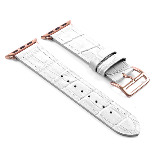 STRAPSCO  Dassari Croc Embossed Leather Strap Band for 42MM Apple Watch W/ Hermes Rose Gold Buckle In In White