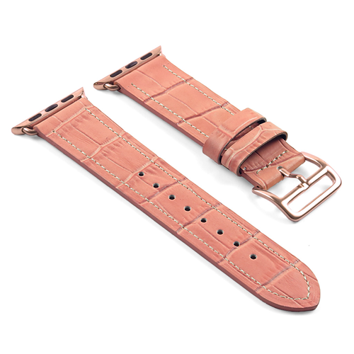 STRAPSCO  Dassari Croc Embossed Leather Strap Band for 42MM Apple Watch W/ Hermes Rose Gold Buckle In In Pink