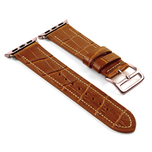 STRAPSCO  Dassari Croc Embossed Leather Strap Band for 38MM Apple Watch W/ Hermes Rose Gold Buckle In In Tan