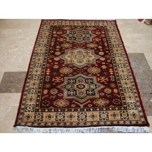 Ahmedani Shirvan Kuba Caucasion Geometric Fine Veg Dye Hand Knotted Rug Carpet 6.0' x 4.3' Area Rug - Red