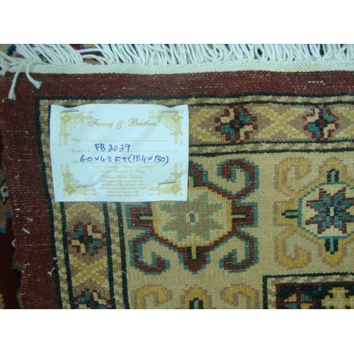 Ahmedani Shirvan Kuba Caucasion Geometric Fine Veg Dye Hand Knotted Rug Carpet 6.0' x 4.3' Area Rug - Red