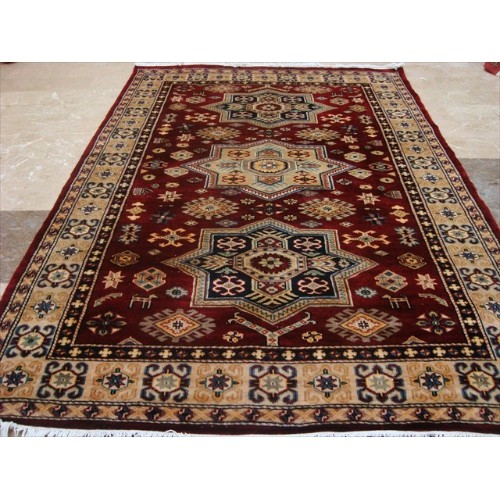 Ahmedani Shirvan Kuba Caucasion Geometric Fine Veg Dye Hand Knotted Rug Carpet 6.0' x 4.3' Area Rug - Red