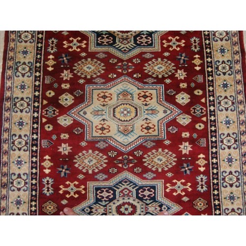 Ahmedani Shirvan Kuba Caucasion Geometric Fine Veg Dye Hand Knotted Rug Carpet 6.0' x 4.3' Area Rug - Red