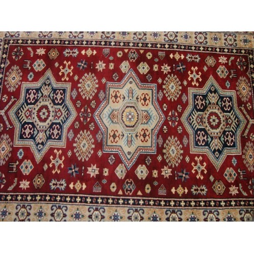Ahmedani Shirvan Kuba Caucasion Geometric Fine Veg Dye Hand Knotted Rug Carpet 6.0' x 4.3' Area Rug - Red
