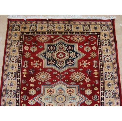Ahmedani Shirvan Kuba Caucasion Geometric Fine Veg Dye Hand Knotted Rug Carpet 6.0' x 4.3' Area Rug - Red