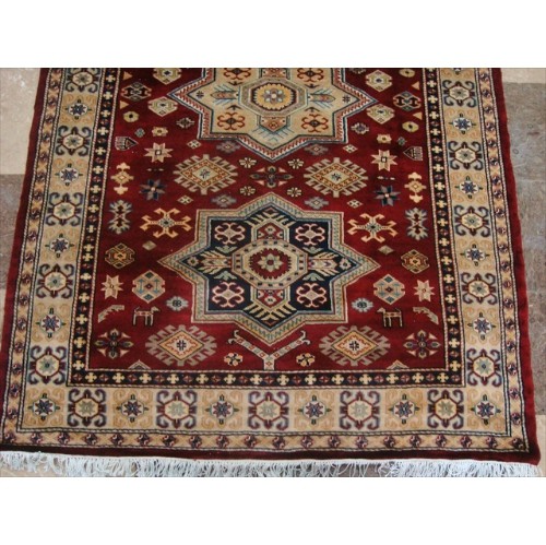Ahmedani Shirvan Kuba Caucasion Geometric Fine Veg Dye Hand Knotted Rug Carpet 6.0' x 4.3' Area Rug - Red