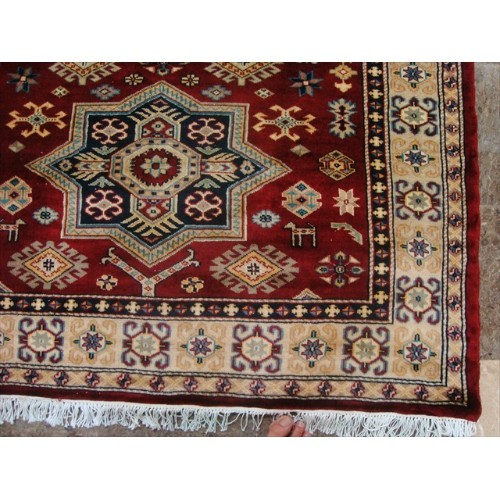 Ahmedani Shirvan Kuba Caucasion Geometric Fine Veg Dye Hand Knotted Rug Carpet 6.0' x 4.3' Area Rug - Red