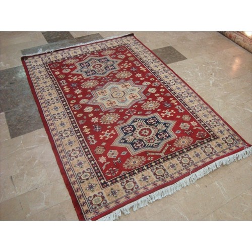 Ahmedani Shirvan Kuba Caucasion Geometric Fine Veg Dye Hand Knotted Rug Carpet 6.0' x 4.3' Area Rug - Red