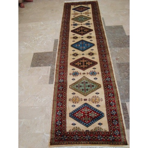 Ahmedani Wow Shirvan Floral Geometric Designed Hand Knotted Soft Hall Way Rug 10.1' x 2.8' Hallway Runner - Multi-Colour