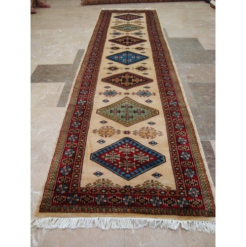 Ahmedani Wow Shirvan Floral Geometric Designed Hand Knotted Soft Hall Way Rug 10.1' x 2.8' Hallway Runner - Multi-Colour