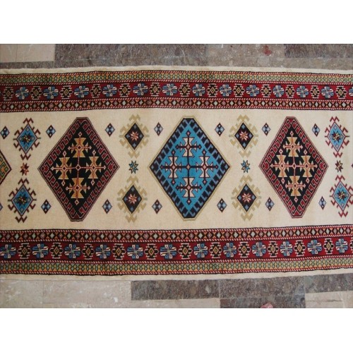 Ahmedani Wow Shirvan Floral Geometric Designed Hand Knotted Soft Hall Way Rug 10.1' x 2.8' Hallway Runner - Multi-Colour