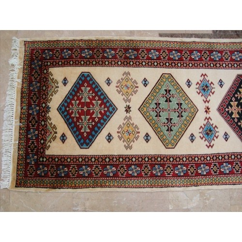 Ahmedani Wow Shirvan Floral Geometric Designed Hand Knotted Soft Hall Way Rug 10.1' x 2.8' Hallway Runner - Multi-Colour