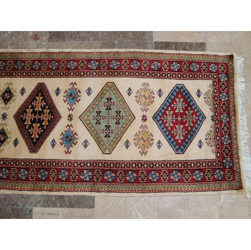 Ahmedani Wow Shirvan Floral Geometric Designed Hand Knotted Soft Hall Way Rug 10.1' x 2.8' Hallway Runner - Multi-Colour