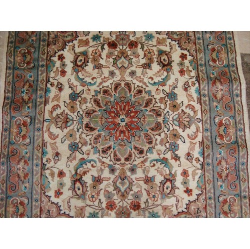 Ahmedani Wow Amazing Medallion Flower Hand Knotted Wool Silk Carpet 6.0' x 4.2' Area Rug - Ivory