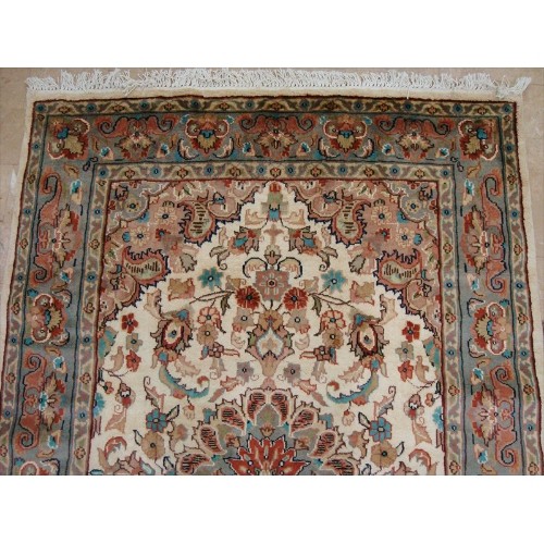 Ahmedani Wow Amazing Medallion Flower Hand Knotted Wool Silk Carpet 6.0' x 4.2' Area Rug - Ivory