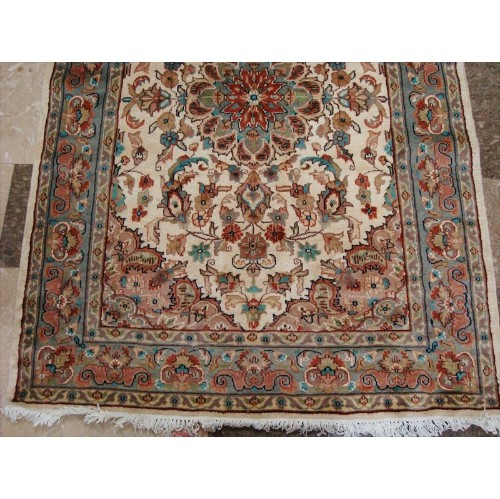 Ahmedani Wow Amazing Medallion Flower Hand Knotted Wool Silk Carpet 6.0' x 4.2' Area Rug - Ivory