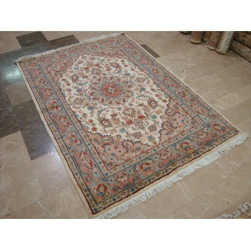 Ahmedani Wow Amazing Medallion Flower Hand Knotted Wool Silk Carpet 6.0' x 4.2' Area Rug - Ivory