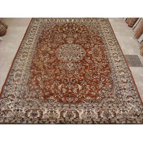 AHMEDANI  Exclusive Burnt Rust Floral Hand Knotted Area Rug Wool Silk Carpet (9 X 6)' In Orange
