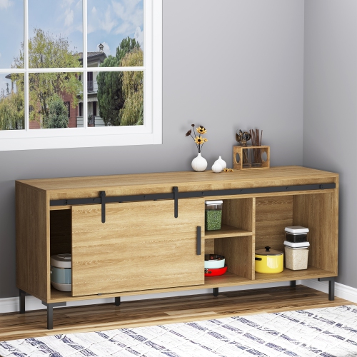 HOMCOM 6FT Antique Sliding Barn Wood Door Hardware Kit Cabinet Closet Hanger Set for Single Door Coffee