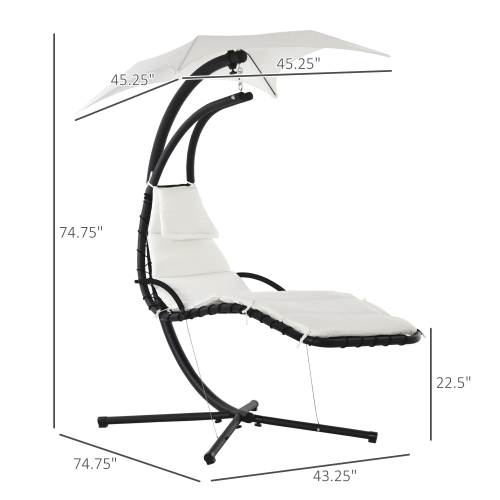 Outsunny Outdoor Hammock Chair with Stand, Floating Chaise Lounge Chair with Soft Padded Cushion, Hanging Hammock Swing Reclining Seat with Canopy
