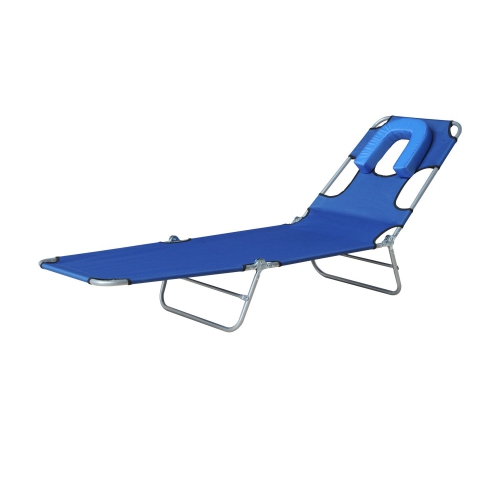 OUTSUNNY  Outdoor Lounge Chair, Adjustable Folding Chaise Lounge With Face Cavity, Tanning Chair Sun Lounger Bed Recliner In Blue