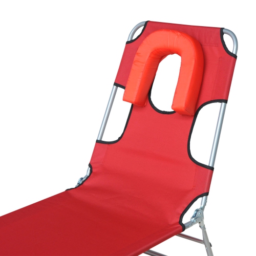 Chaise longue d'extérieur Outsunny, chaise longue pliante réglable avec cavité pour le visage, fauteuil inclinable soleil Tanning, rouge