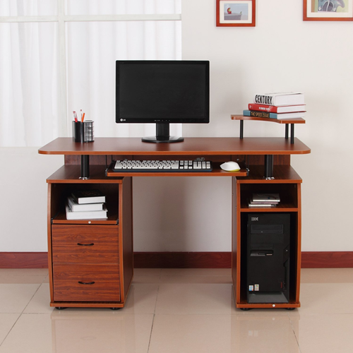 Homcom Computer Desk With Print Shelf Walnut Best Buy Canada