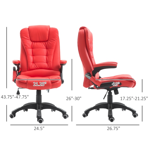 HOMCOM Adjustable Heated Massage Ergonomics Office Chair -Red