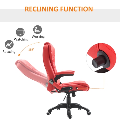 HOMCOM Adjustable Heated Massage Ergonomics Office Chair -Red