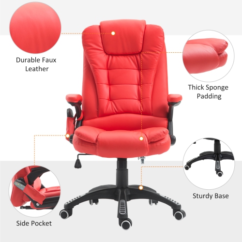 HOMCOM Adjustable Heated Massage Ergonomics Office Chair -Red