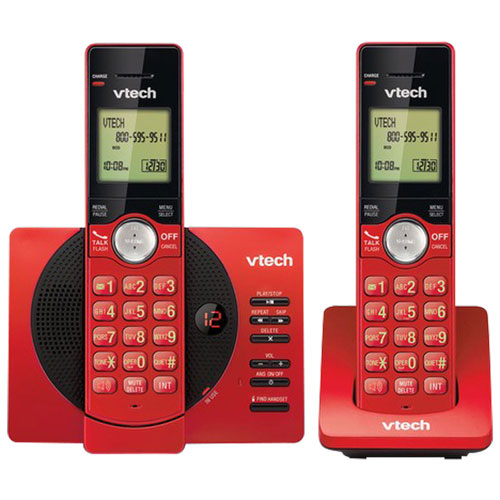 Téléphone sans fil à 2 combinés avec afficheur DECT 6.0 de VTech et répondeur - Rouge