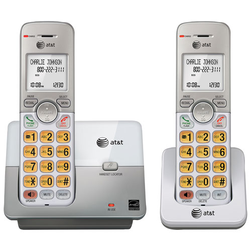 AT&T 2-Handset DECT 6.0 Expandable Cordless Phone with Caller ID - White/Silver