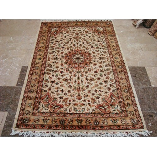 Ahmedani Wow Light Pestal Floral Medallion Hand Knotted Silk Wool Carpet 6.2' x 4.0' Area Rug - Multi-Colour