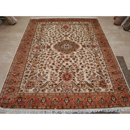 Wow Pestal Ivory Medallion Vaas Rectangle Area Rug Hand Knotted Wool Silk Carpet'