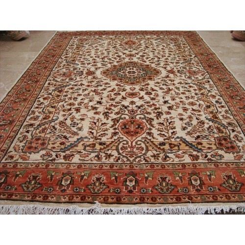 Wow Pestal Ivory Medallion Vaas Rectangle Area Rug Hand Knotted Wool Silk Carpet'