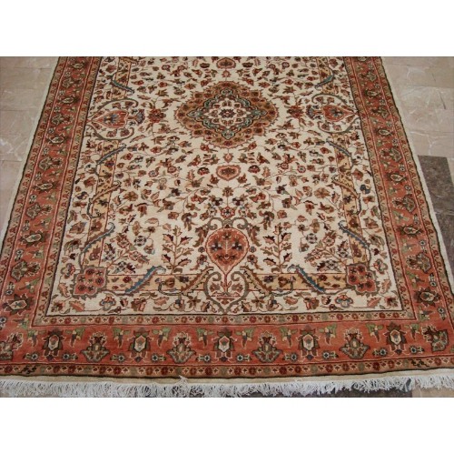 Wow Pestal Ivory Medallion Vaas Rectangle Area Rug Hand Knotted Wool Silk Carpet'