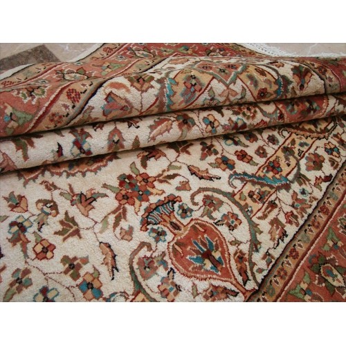 Wow Pestal Ivory Medallion Vaas Rectangle Area Rug Hand Knotted Wool Silk Carpet'