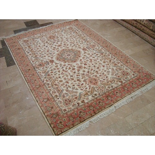 Wow Pestal Ivory Medallion Vaas Rectangle Area Rug Hand Knotted Wool Silk Carpet'