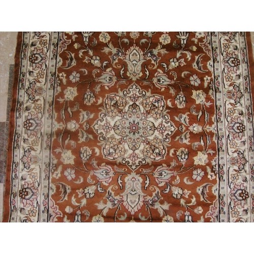 Exclusive Exotic Dark Rust Burnt Orange Rectangle Area Rug Hand Knotted Wool Silk Carpet'