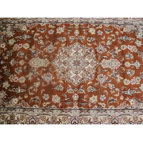 Exclusive Exotic Dark Rust Burnt Orange Rectangle Area Rug Hand Knotted Wool Silk Carpet'