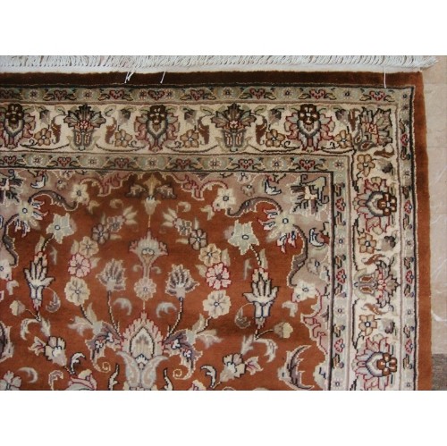 Exclusive Exotic Dark Rust Burnt Orange Rectangle Area Rug Hand Knotted Wool Silk Carpet'
