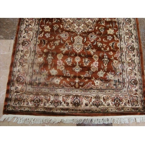 Exclusive Exotic Dark Rust Burnt Orange Rectangle Area Rug Hand Knotted Wool Silk Carpet'