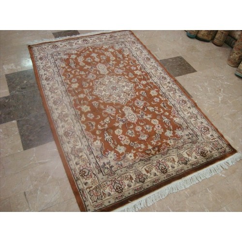 Exclusive Exotic Dark Rust Burnt Orange Rectangle Area Rug Hand Knotted Wool Silk Carpet'