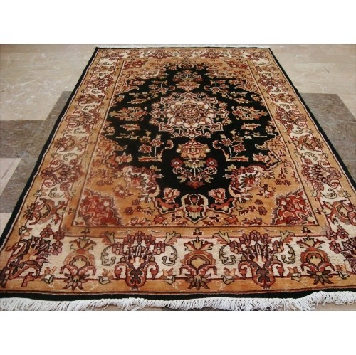 Wow Exclusive Exotic Black Amazed Rectangle Area Rug Hand Knotted Wool Silk Carpet'