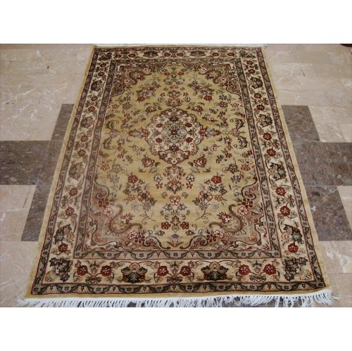 Wow Exclusive Exotic Cream Rectangle Area Rug Hand Knotted Wool Silk Carpet'